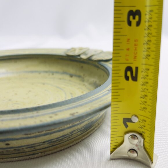 Studio Art Pottery Bowl Vintage Beige Blue Seashell Accents Signed Colby 7" wide - Picture 10 of 11